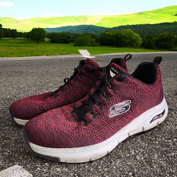 Skechers Paradyme Arch Fit Sneakers Mens 10 Red Black Knit Lace Up Athleticwear - Picture 1 of 13